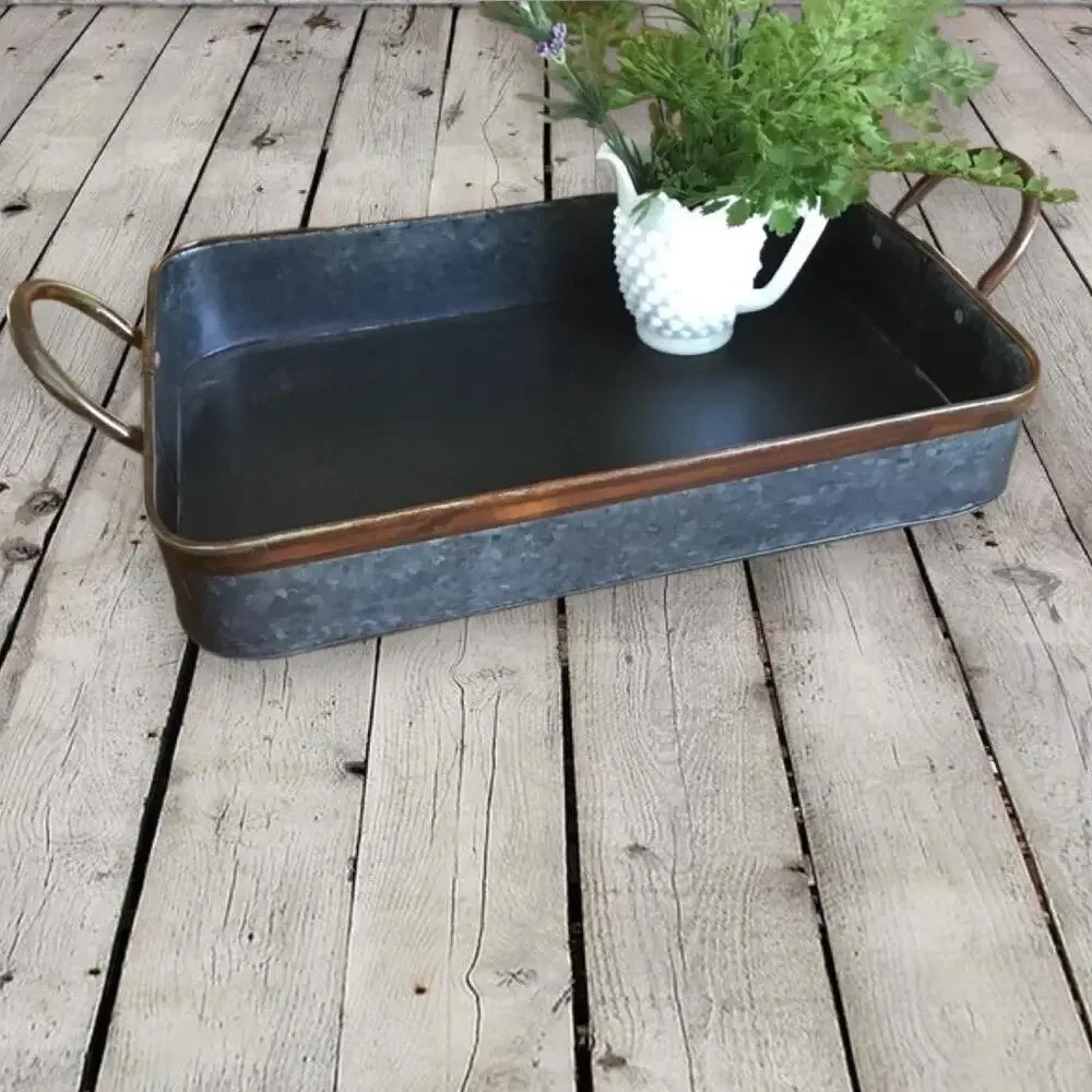 Farmhouse Galvanized Tray Serving Coffee Bar Table Home Decor - Picture 6 of 7
